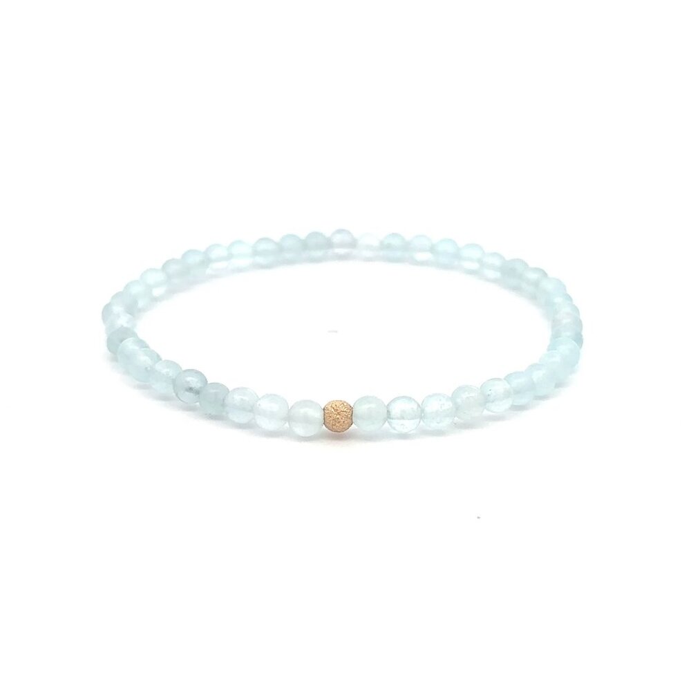 Natural Aquamarine Mini 4mm Stretchable Bracelet 14k Gold Bead Charm Stardust